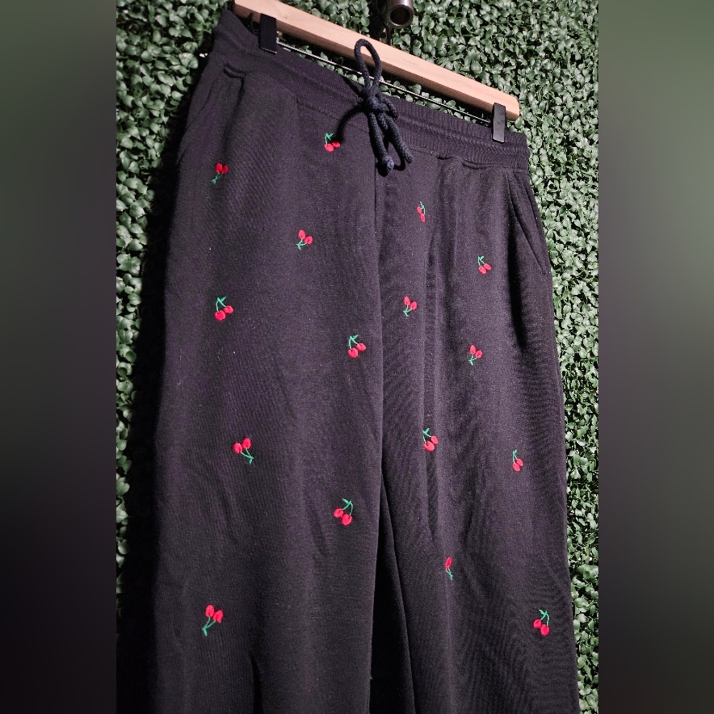 Lou & Grey Black Joggers with Red Cherry Embroidery - Picture 2 of 3